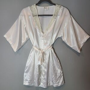 Vtg California Dynasty White Robe Womens Small satin Lace Bridal Wedding Dainty